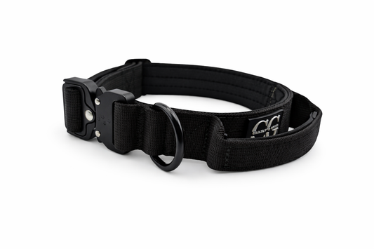 Hundehalsband breit & gepolstert, mit Griff & Metallschnalle (schwarz)